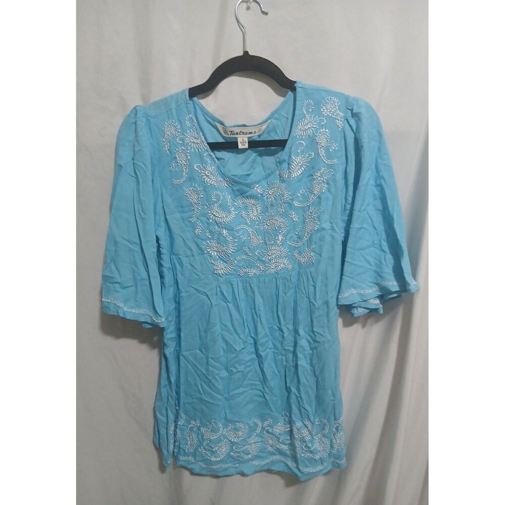 Tantrums Womens Shirt Size S  Blue Embroidered paisley